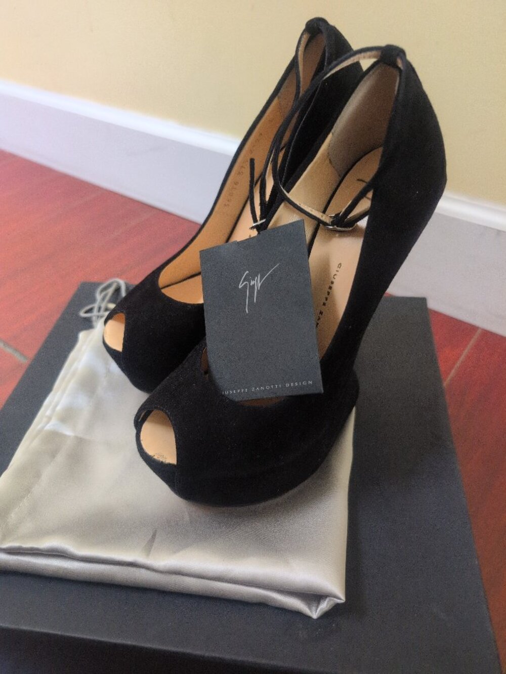 Giuseppe Zanotti Black Suede Platform Wedges NIB 37.5